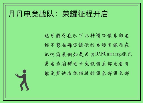 丹丹电竞战队：荣耀征程开启